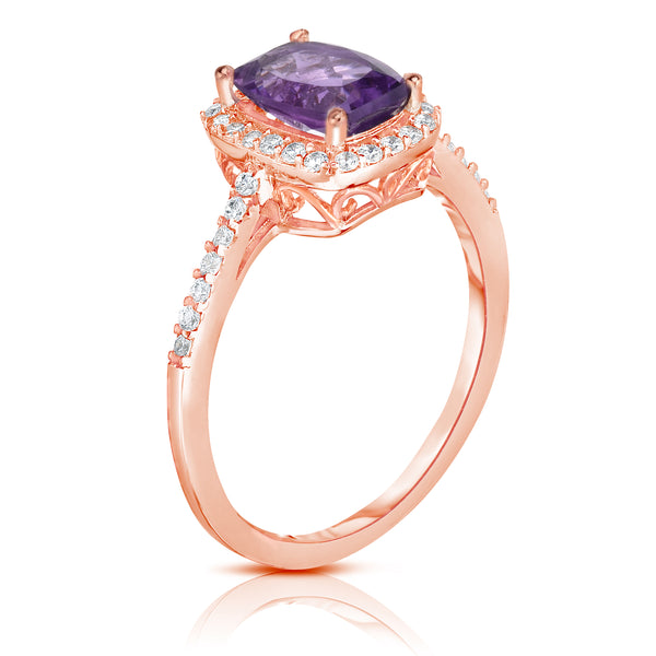 0.85 Cttw Amethyst & White Sapphire Ring, 14K Rose Gold