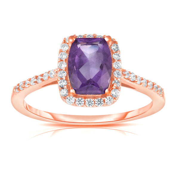 0.85 Cttw Amethyst & White Sapphire Ring, 14K Rose Gold