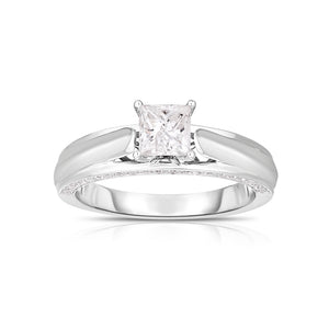 1.00 Cttw Princess Cut Diamond Ring, 14K White Gold