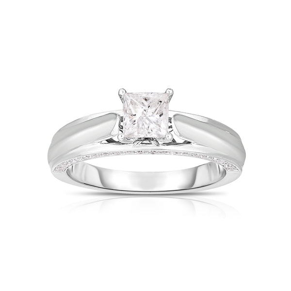 1.00 Cttw Princess Cut Diamond Ring, 14K White Gold