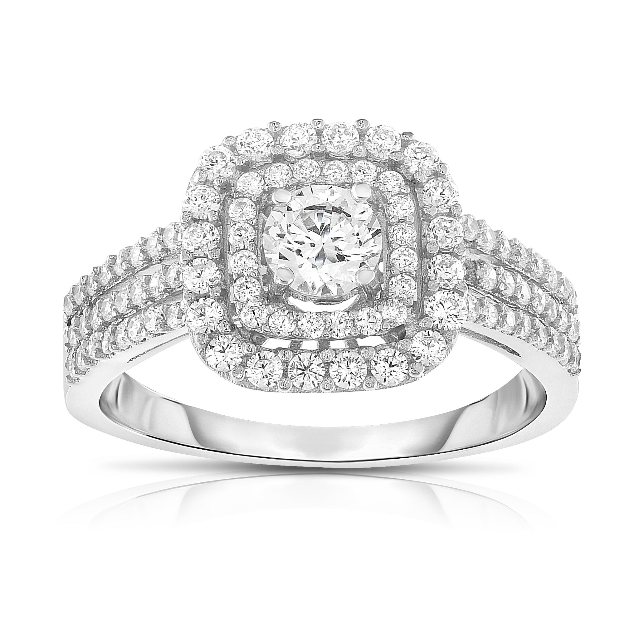 1.00 Cttw Double Halo Diamond Ring, 14K White Gold