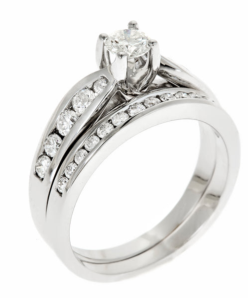 1.00 Cttw Diamond Bridal Ring Set, 14K White Gold