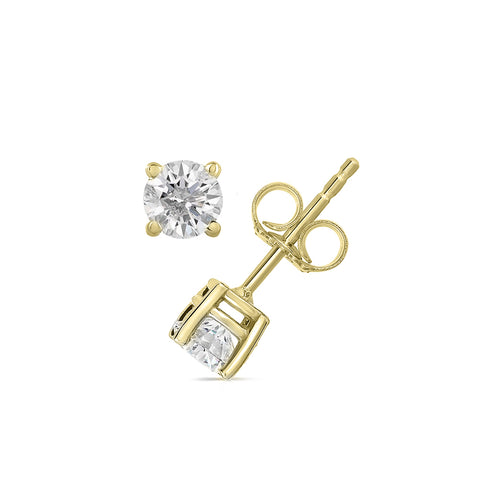 14K Yellow Gold 1/2 Cttw Diamond Stud Earrings for Women or Men Push Back Color H-I/Clarity I1-I2