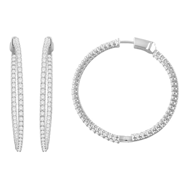 3.00 Cttw Round Diamond Hoop Earrings, 14K Gold