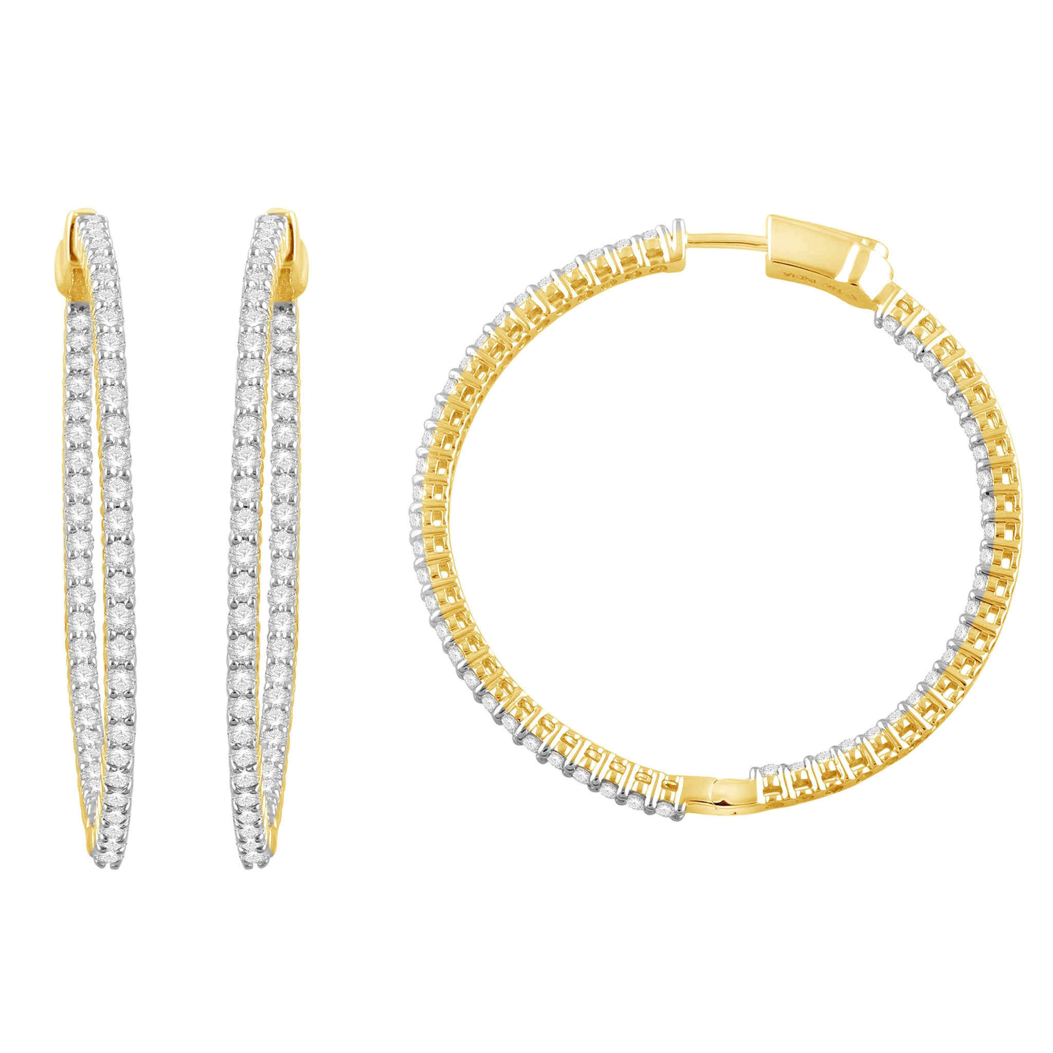 3.00 Cttw Round Diamond Hoop Earrings, 14K Gold