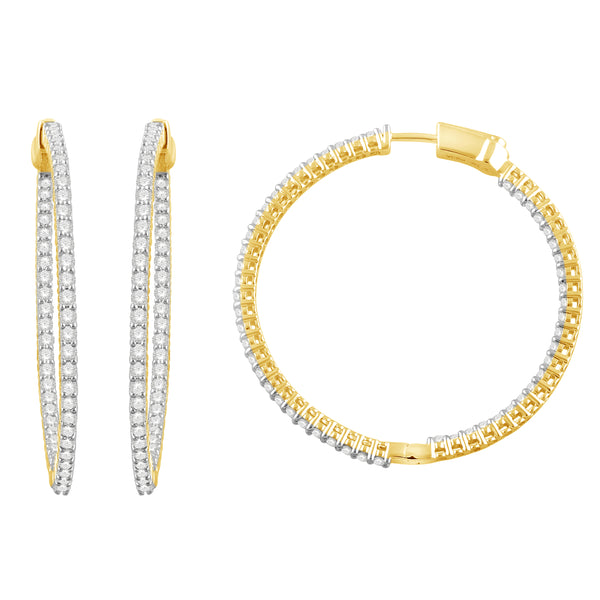 3.00 Cttw Round Diamond Hoop Earrings, 14K Gold