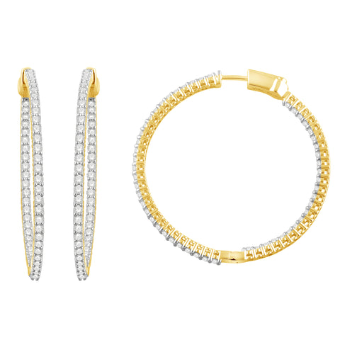 3.00 Cttw Round Diamond Hoop Earrings, 14K Gold