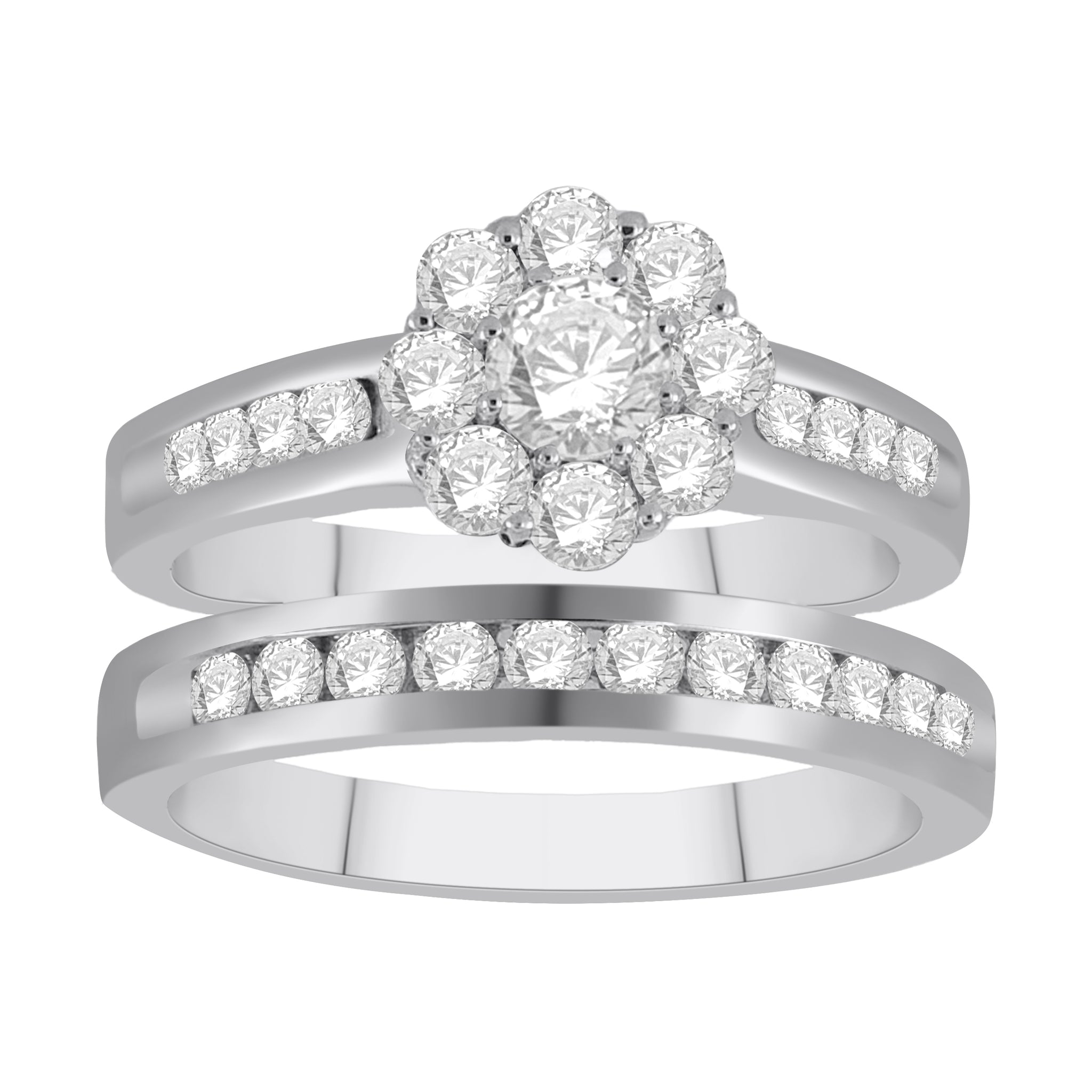 1.50 Cttw Diamond Ring Set, 14K White Gold