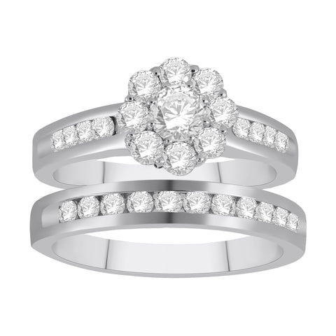 1.50 Cttw Diamond Ring Set, 14K White Gold