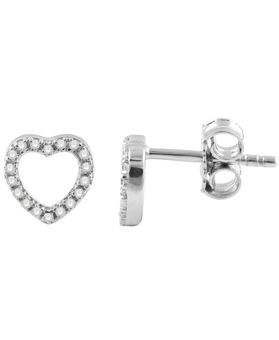 Diamond Single Heart Stud Earring, 14K White Gold