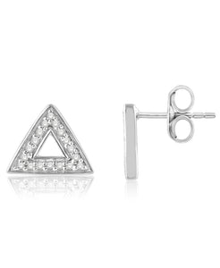 Diamond Single Triangle Earring, 14K White Gold