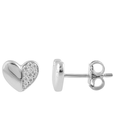 Diamond Single Heart Stud Earring, 14K White Gold