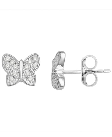 Diamond Single Butterfly Earring, 14K White Gold