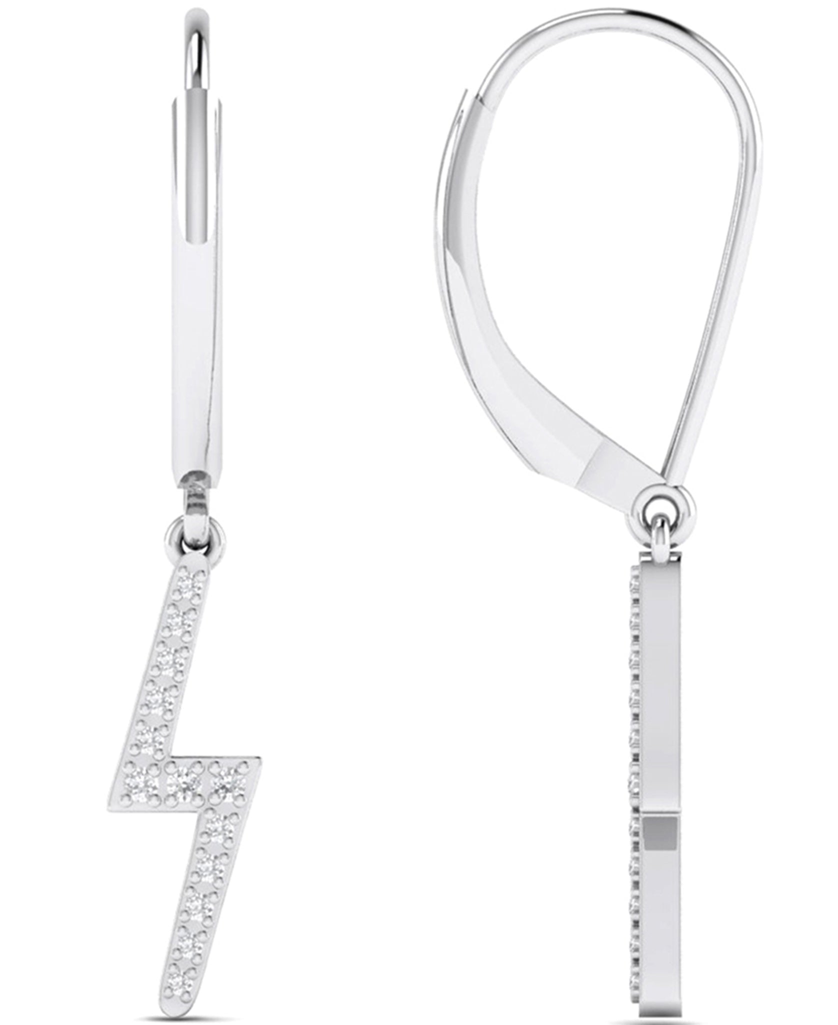 0.10 Cttw Lightning Bolt Diamond Earrings, Sterling Silver