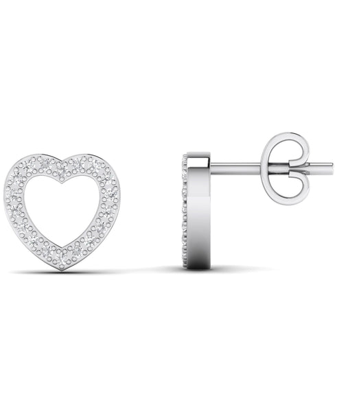 0.10 Cttw Diamond Heart Stud Earrings, Sterling Silver