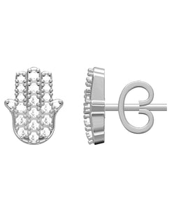 0.10 Cttw Diamond Single Hamsa Stud Earrings, 14K White Gold