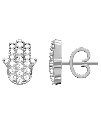 0.10 Cttw Diamond Single Hamsa Stud Earrings, 14K White Gold