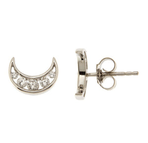 0.20 Cttw Diamond Single Moon Stud Earring, 14K White Gold