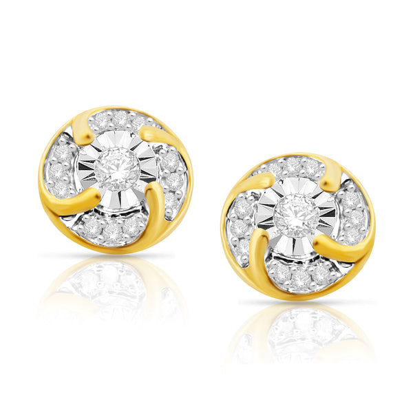 10K Yellow Gold 1/4 Cttw Diamond Twisted Stud Earrings for Women