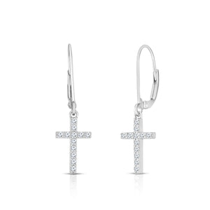 1/4 Cttw Diamond Cross Dangle Earrings for Women in Rhodium Plated Silver