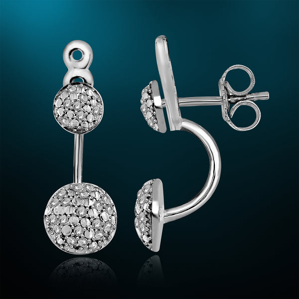 1/4 Cttw Diamond Behind the Ear Pave Stud Women's Earrings Rhodium Plated Silver