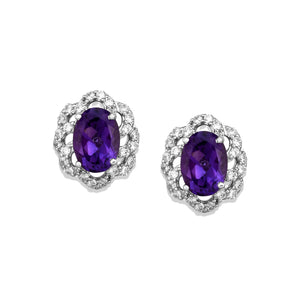 Amethyst & Diamond Stud Earrings, 14K White Gold