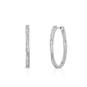 1/2 Cttw Diamond Hoop Earrings for Women in Rhodium Plated Silver Twisted In Out