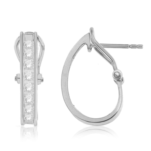 0.50 Cttw Diamond Hoop Earrings, 14K White Gold