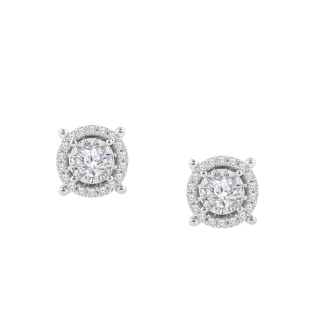 1/2 Cttw Diamond Round Stud Earrings for Women in Rhodium Plated Sterling Silver