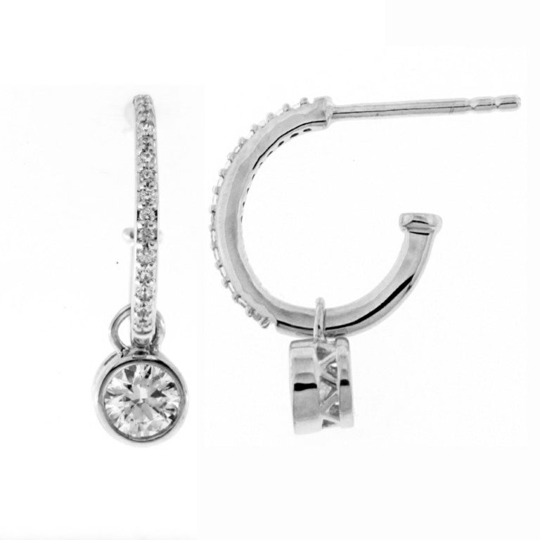 0.50 Cttw Diamond Hoop Earrings, 14K White Gold