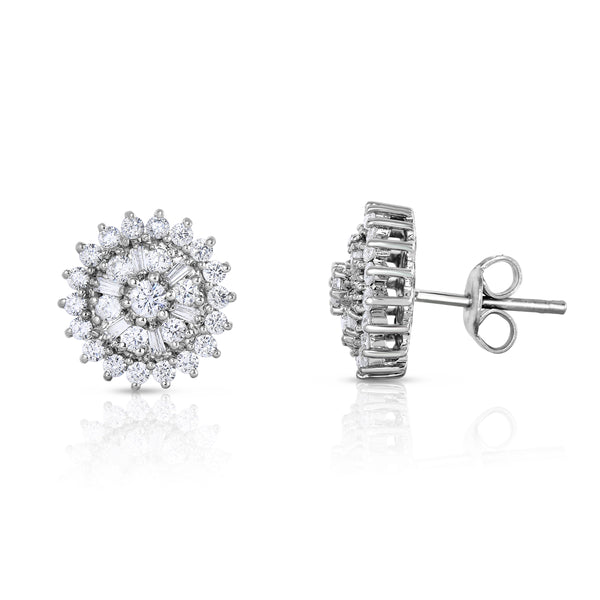 1.00 Cttw Diamond Halo Stud Earrings, 14K White Gold