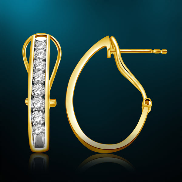 10K Gold 1 Cttw Diamond J Hoop Earrings with Omega Backs for Women Channel Set