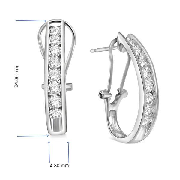 10K Gold 1 Cttw Diamond J Hoop Earrings with Omega Backs for Women Channel Set