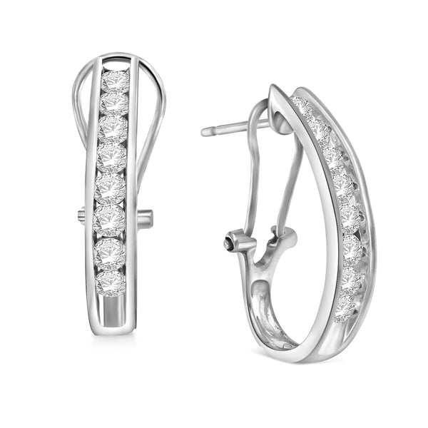 10K Gold 1 Cttw Diamond J Hoop Earrings with Omega Backs for Women Channel Set