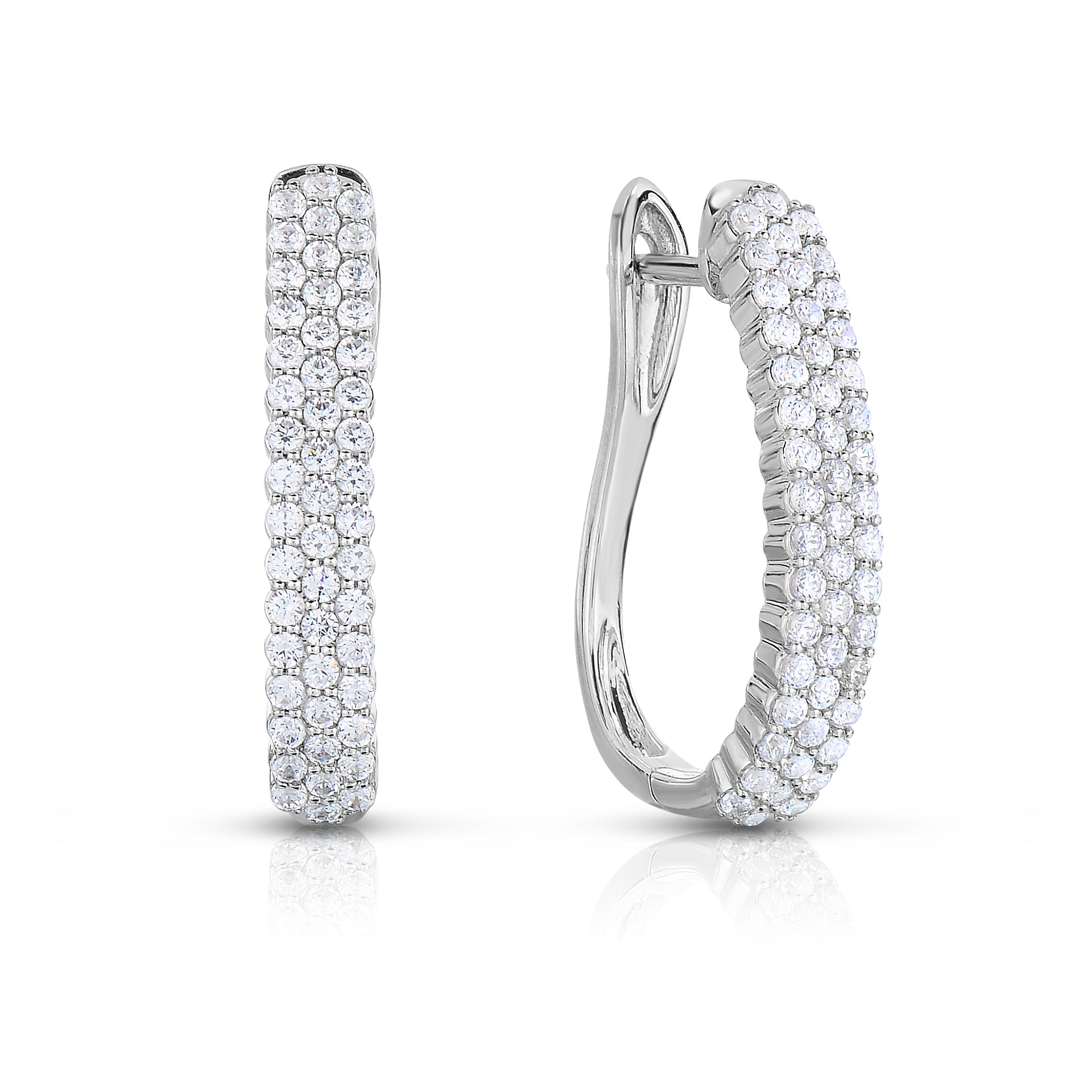 Pave Oval 1 Cttw Diamond Hoop Earrings for Women in 925 Sterling Silver