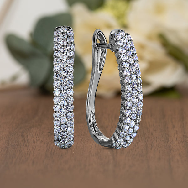 Pave Oval 1 Cttw Diamond Hoop Earrings for Women in 925 Sterling Silver