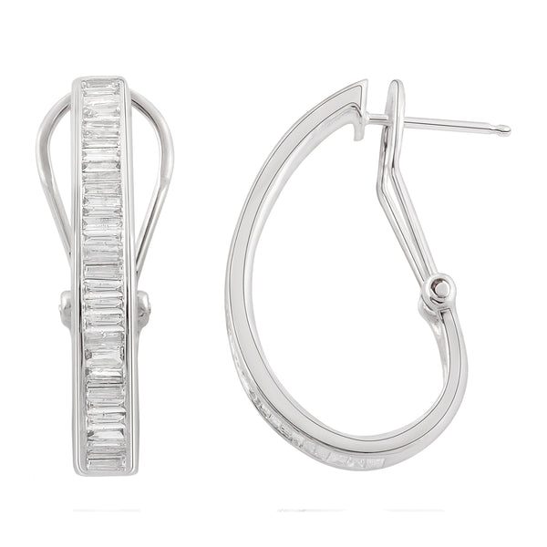 1.00 Cttw Diamond Baguette Hoop Earrings, 14K Gold