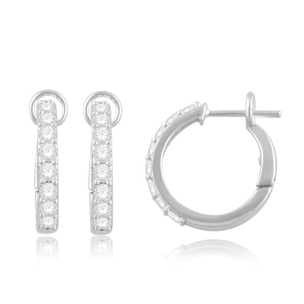 1.00 Cttw Diamond Hoop Earrings, 14K Gold