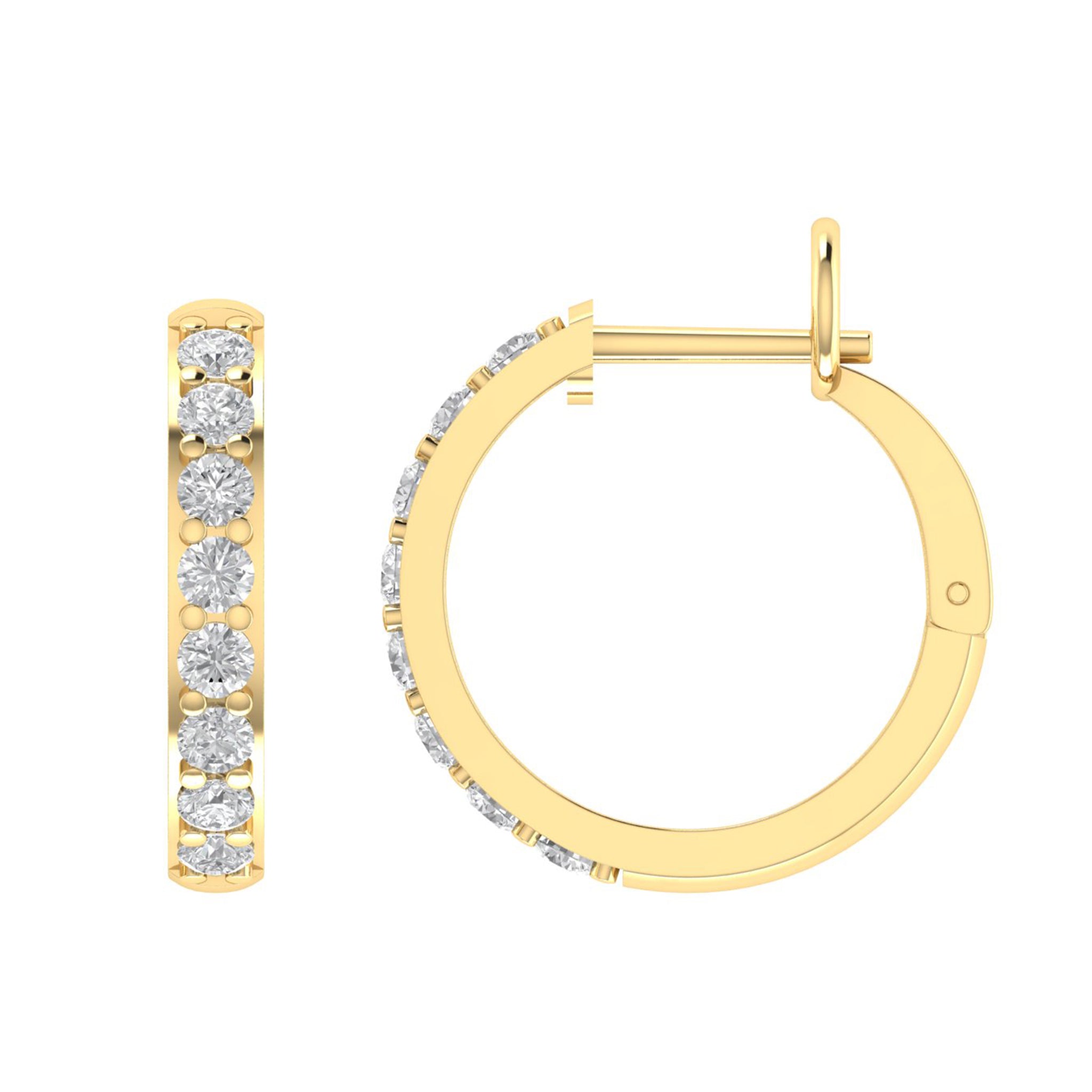 1.00 Cttw Diamond Hoop Earrings, 14K Gold