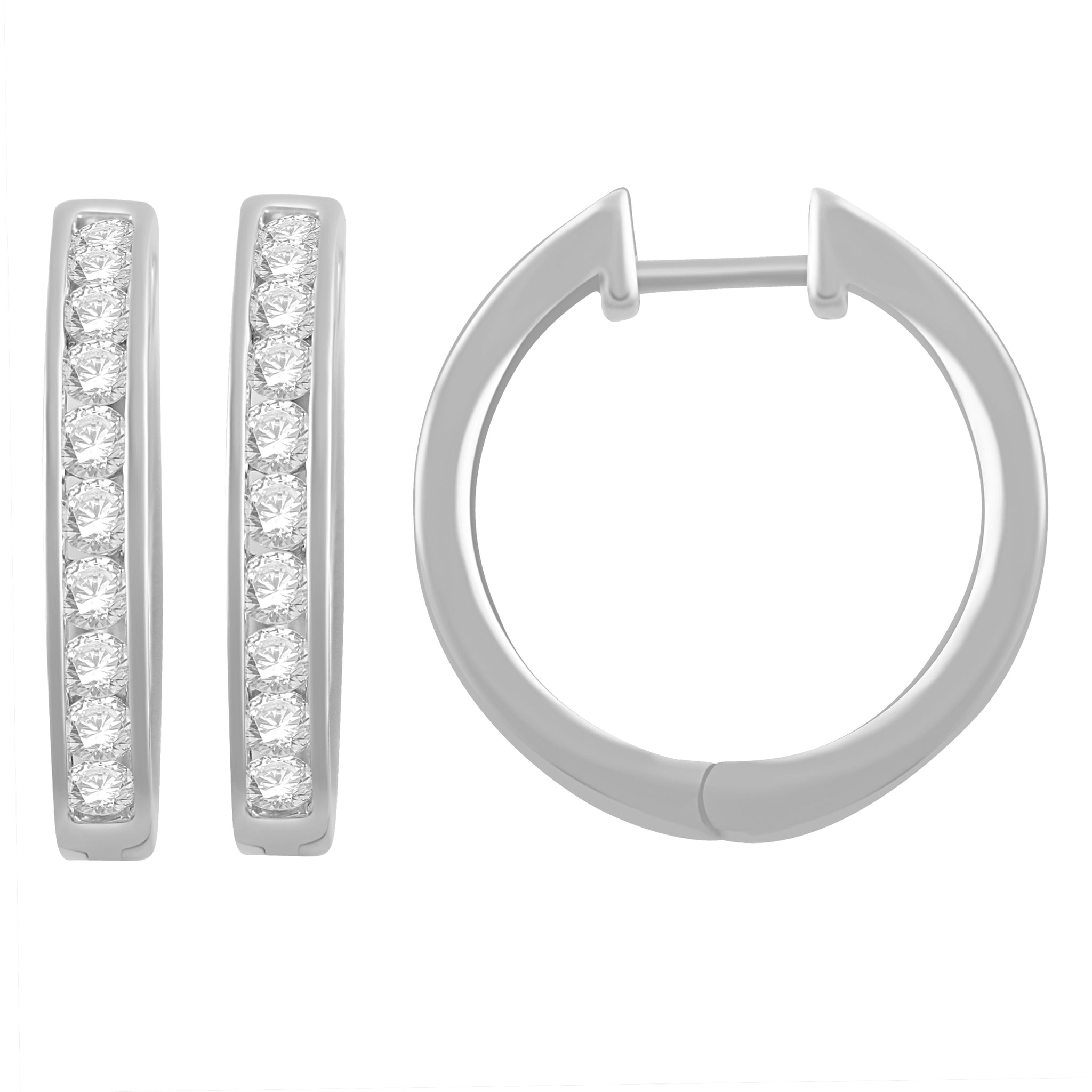 1.00 Cttw Diamond Hoop Earrings, 14K White Gold