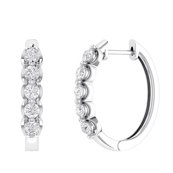 1.00 Cttw Diamond Oval Hoop Earrings, 14K White Gold