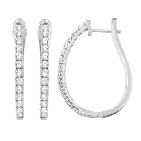 1.50 Cttw Diamond Omega Hoop Earrings, 14K White Gold