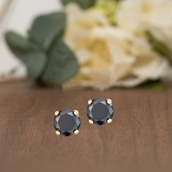 1 Cttw Round Cut Black Diamond Stud Earrings for Women in Sterling Silver