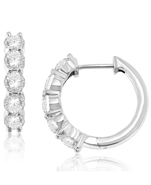 2.00 Cttw Diamond Hoop Earrings, 14K White Gold