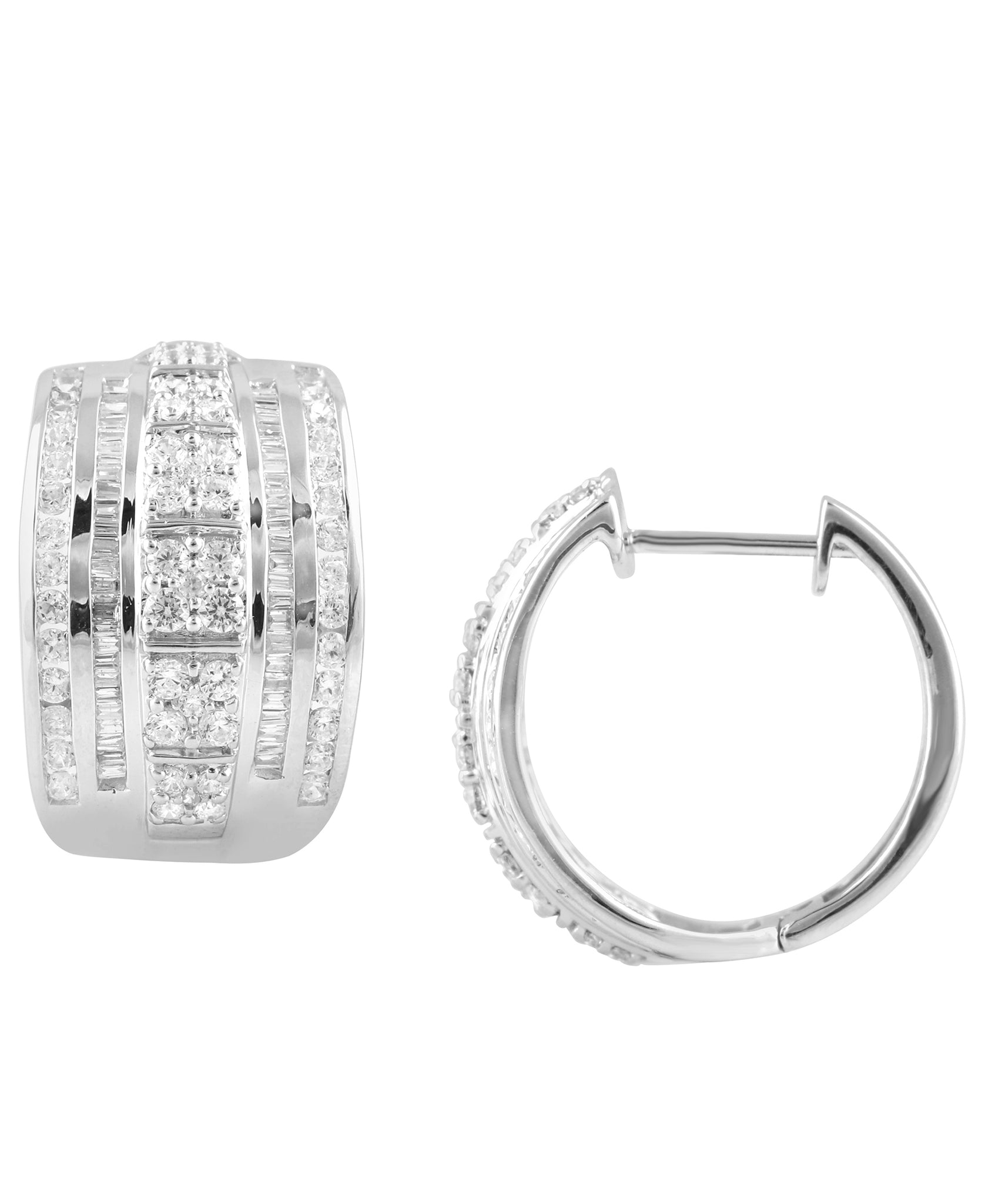 2.00 Cttw Diamond Hoop Earrings, 14K White Gold