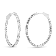 3.00 Cttw Diamond Hoops Earrings, 14K White Gold