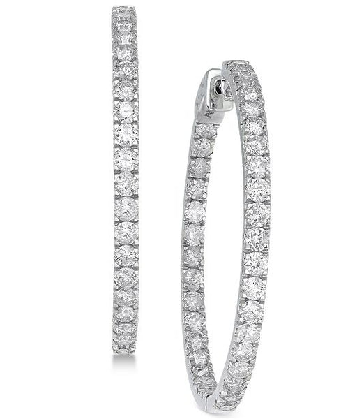 5.00 Cttw Diamond Oval Hoop Earrings, 14K White Gold