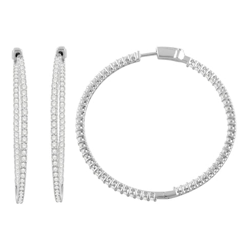 5.00 Cttw Round Diamond Hoop Earrings, 14K White Gold