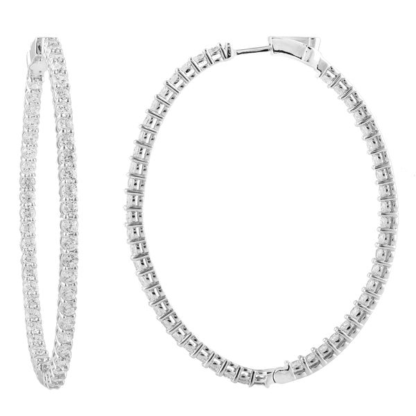 9.00 Cttw Diamond Hoop Earrings, 14K White Gold