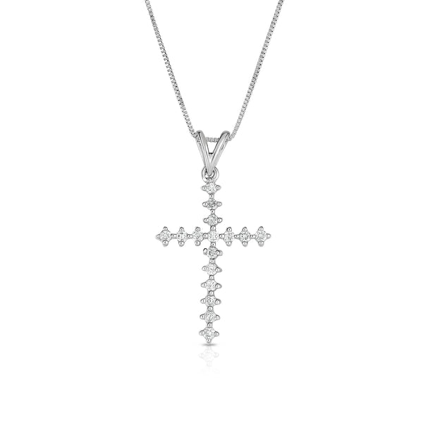 1/10 Cttw Diamond Cross Necklace in Sterling Silver Prong Set